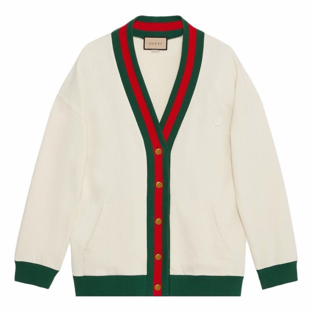 Nwt Gucci Cotton Jersey Cardigan With Web 'Off White' Mens Sz L 100% Authentic